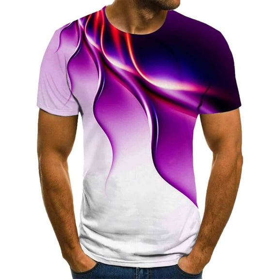 Leesechin Men's T Shirt Short Sleeve Graphic 3D Printed Crewneck Shirt Purple M