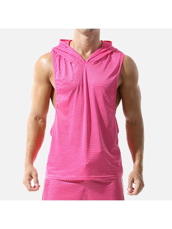 Men's Tank Top Sleeveless Tee Hollow Mesh Round-Neck Summer Hoodie Tshirt