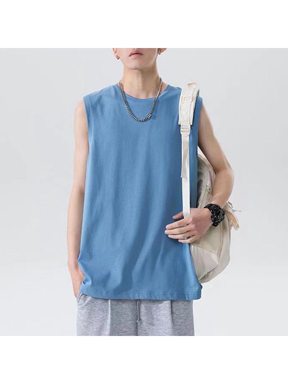 Leesechin Men's Tank Top Sleeveless Tee Round-Neck Summer Tshirt Loose Fit