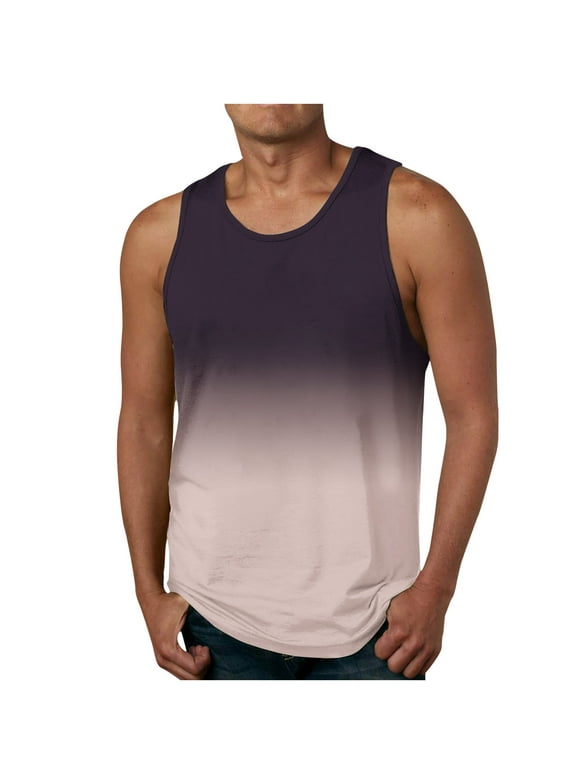 Leesechin Men's Tank Tops Big and Tall Summer Gradient 3D Print Tank Top Workout Sports Sleeveless Round Neck T-shirt Tank Top/shirt Blouses