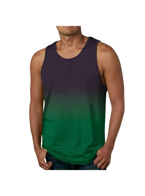 Leesechin Men's Tank Tops Big and Tall Summer Gradient 3D Print Tank Top Workout Sports Sleeveless Round Neck T-shirt Tank Top/shirt Blouses