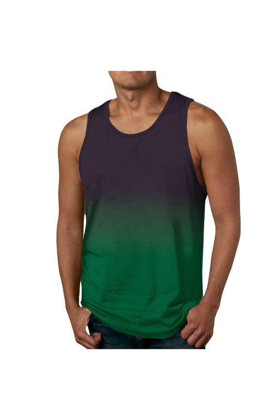 Leesechin Men's Tank Tops Big and Tall Summer Gradient 3D Print Tank Top Workout Sports Sleeveless Round Neck T-shirt Tank Top/shirt Blouses