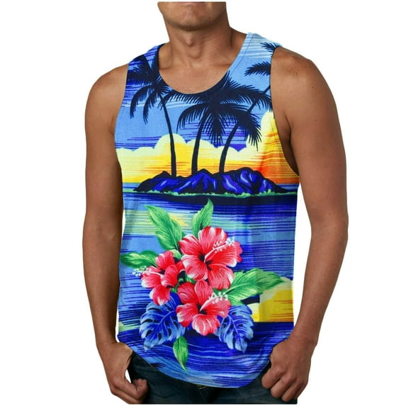 Leesechin Men's Tank Tops Big and Tall Summer Gradient 3D Print Tank Top Workout Sports Sleeveless Round Neck T-shirt Tank Top/shirt Blouses