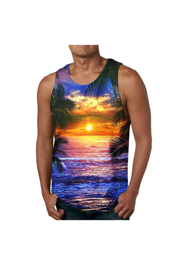 Men's Tank Tops Big and Tall Summer Gradient 3D Print Tank Top Workout Sports Sleeveless Round Neck T-shirt Tank Top/shirt Blouses