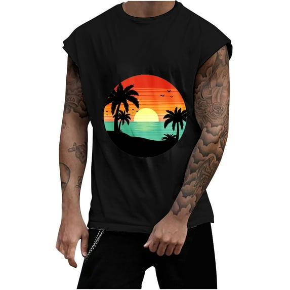 Leesechin Men's Tank Tops Summer Workout Graphic Printing Pullover Round Neck Sports Tank Tops Vest