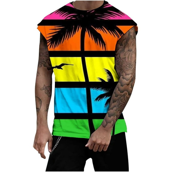 Leesechin Men's Tank Tops Summer Workout Graphic Printing Pullover Round Neck Sports Tank Tops Vest