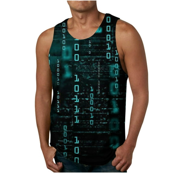 Leesechin Men's Tank Tops Summer Workout Graphic Solid Pullover Round Neck Sports Tank Tops Vest