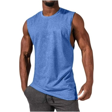 Leesechin Men's Tank Tops Summer Workout Graphic Solid Pullover Round Neck Sports Tank Tops Vest on Clearance
