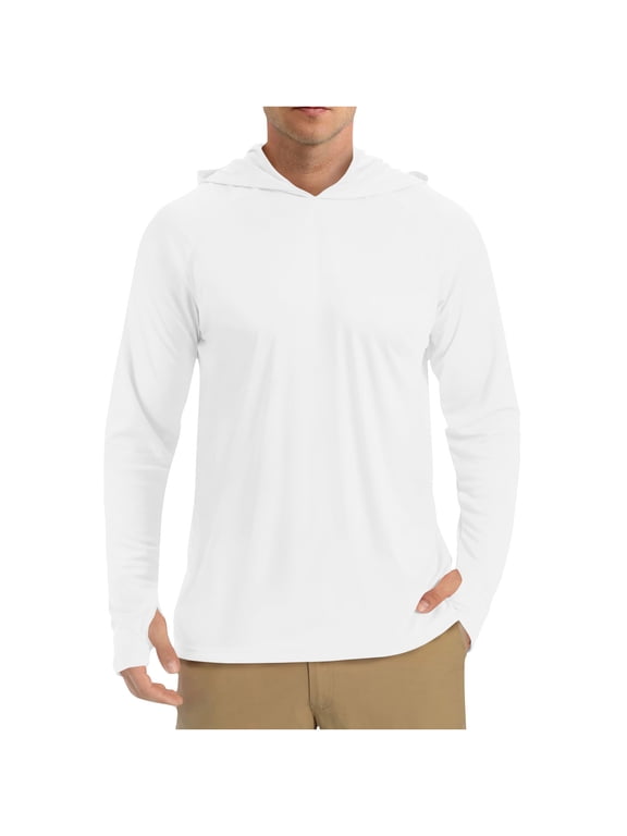 Men's UPF 50+ Hoodie Shirts Rash Guard Long Sleeve Sun Protection SPF Swim Shirt UV for Running Hiking Fishing