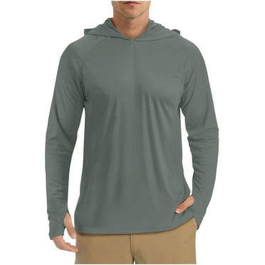 Leesechin Men's UPF 50+ Hoodie Shirts Rash Guard Long Sleeve Sun Protection SPF Swim Shirt UV for Running Hiking Fishing