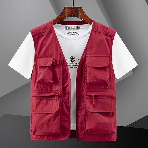 Leesechin Men's Vests Mens Lightweight Sports Multi-bag Casual Quick-drying Vest Mountaineering Tooling Outdoor Vest Jackets