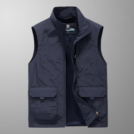 Leesechin Men's Vests Mens Lightweight Workwear Solid Color Vest Stand Collar Sleeveless Jacket Tank Tops