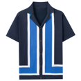 thumbnail image 1 of Leesechin Men's Vintage Stripe Knit Shirts Short Sleeve Stylish Button Down Cardigan Sweater, 1 of 3