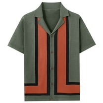 Leesechin Men's Vintage Stripe Knit Shirts Short Sleeve Stylish Button Down Cardigan Sweater