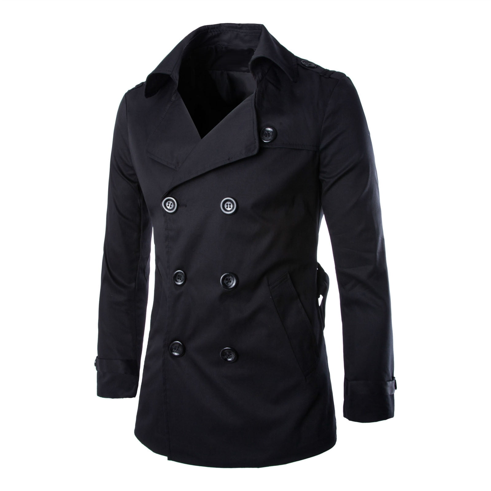 Litteking Heren Winter Erwtenjas Casual Wollen Trenchcoat Single Breasted Korte Wollen Jas, Zwart, L
