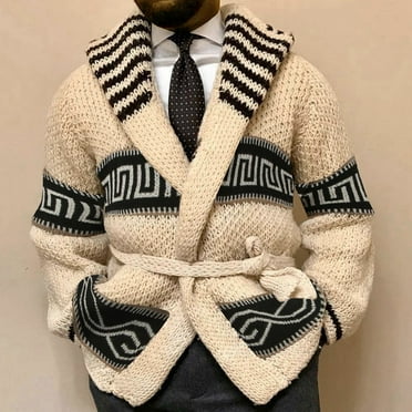 Leesechin Men's Winter Thickened Knitted Sweater Retro Lapel Chunky Cardigan Sweater Jacket