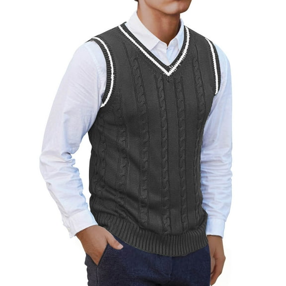 Leesechin Men’s Wool Blended Cable Knit Sweater Vest V Neck Relaxed Fit Sleeveless Pullovers