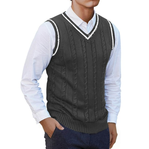 Leesechin Men’s Wool Blended Cable Knit Sweater Vest V Neck Relaxed Fit Sleeveless Pullovers