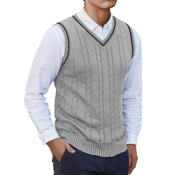 Leesechin Men’s Wool Blended Cable Knit Sweater Vest V Neck Relaxed Fit Sleeveless Pullovers
