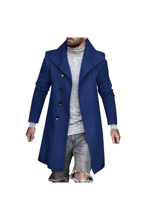 Leesechin Mens Blazer Sale Winter Business Woolen Coat Fashion Double Breasted Lapel Mid Length Coat