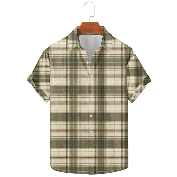 Leesechin Mens Button Down Short Sleeve Shirts Casual Wrinkle-Free Shirts Summer Beach Shirt Army Green 2XL