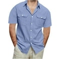 thumbnail image 1 of Leesechin Mens Button Up Shirts Long Sleeve Cotton and Linen Shirts with Two Pockets Work Shirts for Men, 1 of 8