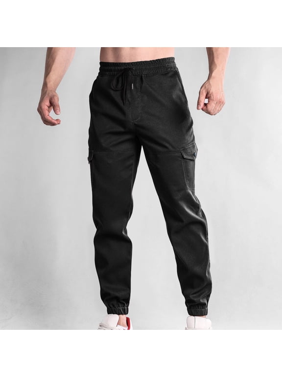 Leesechin Mens Cargo Joggers Pants Elastic Waist Drawstring with Flap Pockets Techwear Pants for Men