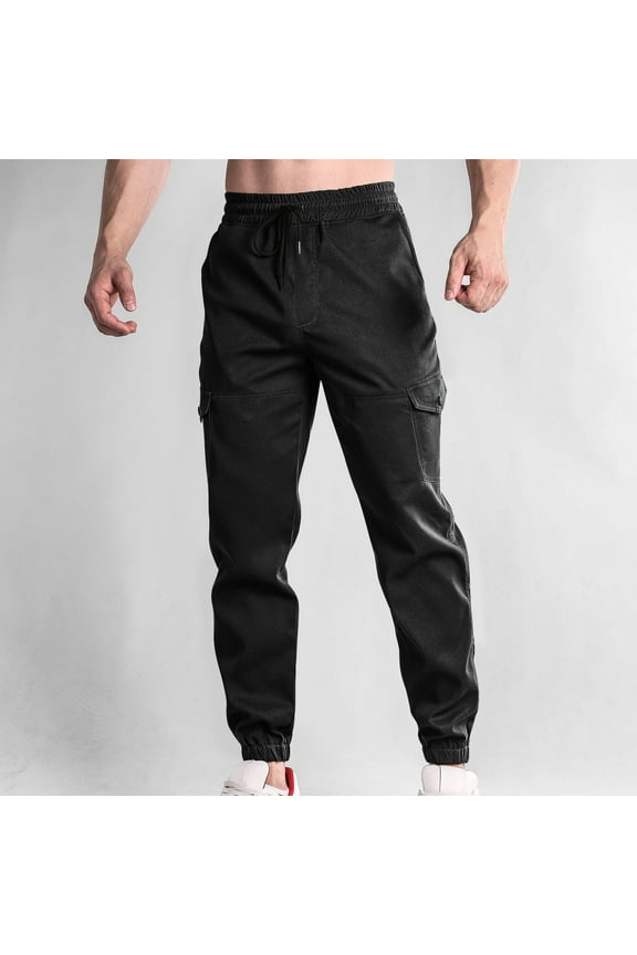 Leesechin Mens Cargo Joggers Pants Elastic Waist Drawstring with Flap Pockets Techwear Pants for Men