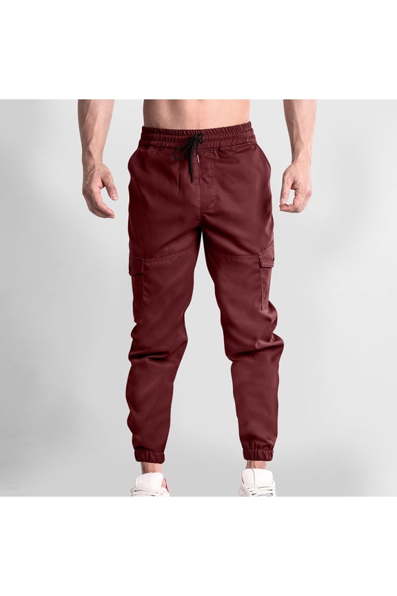 Leesechin Mens Cargo Joggers Pants Elastic Waist Drawstring with Flap Pockets Techwear Pants for Men