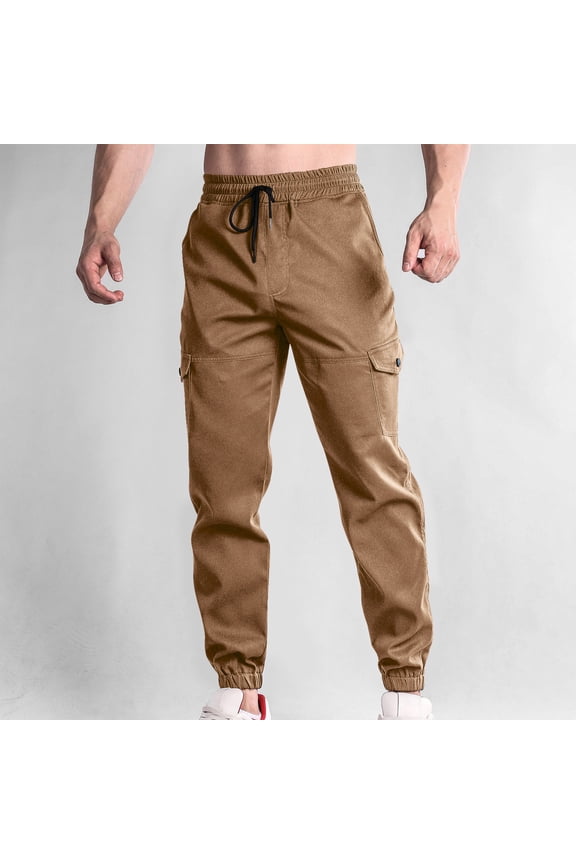 Leesechin Mens Cargo Joggers Pants Elastic Waist Drawstring with Flap Pockets Techwear Pants for Men