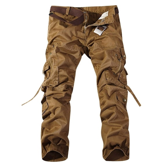 Leesechin Pants for Men Loose Multi-Pocket Washed Overall Outdoor Pant Trousers