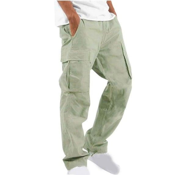 Leesechin Mens Cargo Pants Solid Casual Multiple Pockets Outdoor Straight Type Fitness Pants Work Pants Trousers Green L