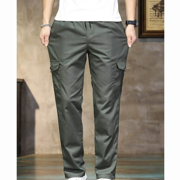 Leesechin Mens Casual Cargo Pants Joggers Elastic Waist Stretch Drawstring Relaxed Fit Hiking Trousers with Multi Pockets