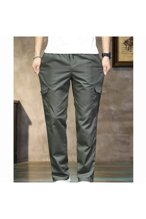 Leesechin Mens Casual Cargo Pants Joggers Elastic Waist Stretch Drawstring Relaxed Fit Hiking Trousers with Multi Pockets