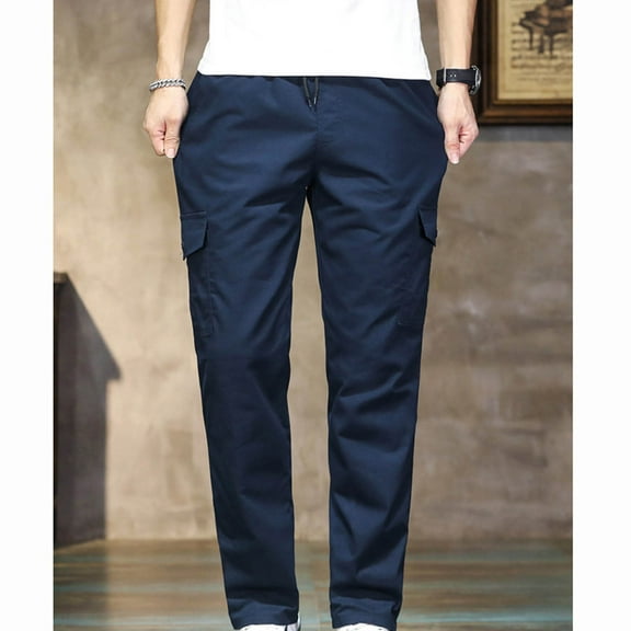 Leesechin Mens Casual Cargo Pants Joggers Elastic Waist Stretch Drawstring Relaxed Fit Hiking Trousers with Multi Pockets