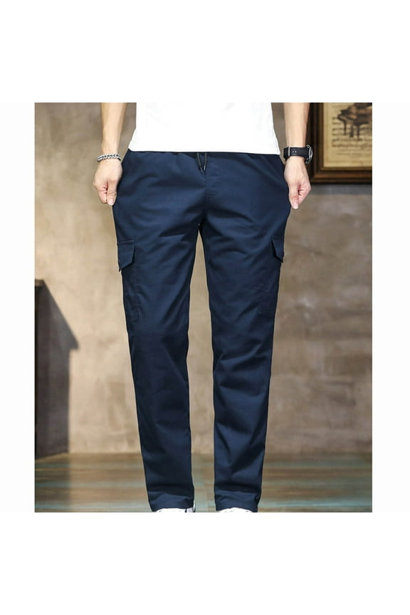 Leesechin Mens Casual Cargo Pants Joggers Elastic Waist Stretch Drawstring Relaxed Fit Hiking Trousers with Multi Pockets