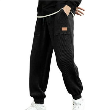 Leesechin Mens Corduroy Pants Casual Cargo Pants Drawstring Elastic Waist Baggy Tapered Jogger Sweatpants with Pockets