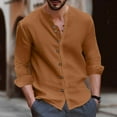 thumbnail image 1 of Leesechin Mens Cotton Linen Henley Shirts Long Sleeve Casual Shirt Summer Beach Hippie T-Shirt Band Collar Shirt & Pocket, 1 of 6