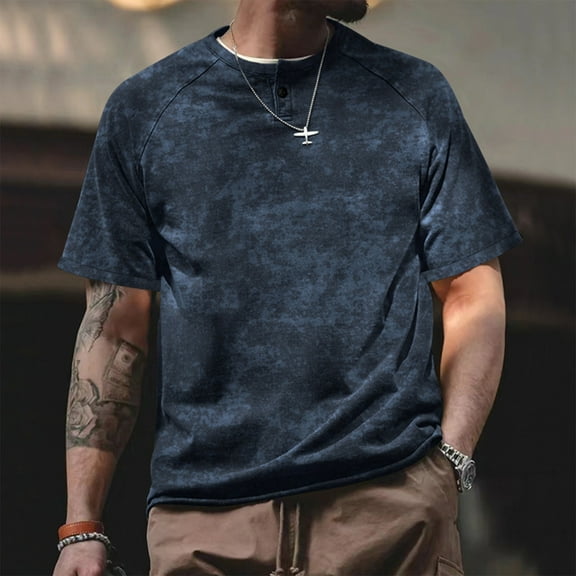 Leesechin Mens Cotton T-Shirts Short Sleeve Crew Neck Casual Shirts Breathable Workout Daily Tee Tops Navy 2XL