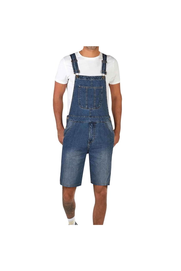 Leesechin Mens Denim Shorts Bib Overall Loose Fit Ripped Jeans Adjustable Straps Summer Workwear Jumpsuit