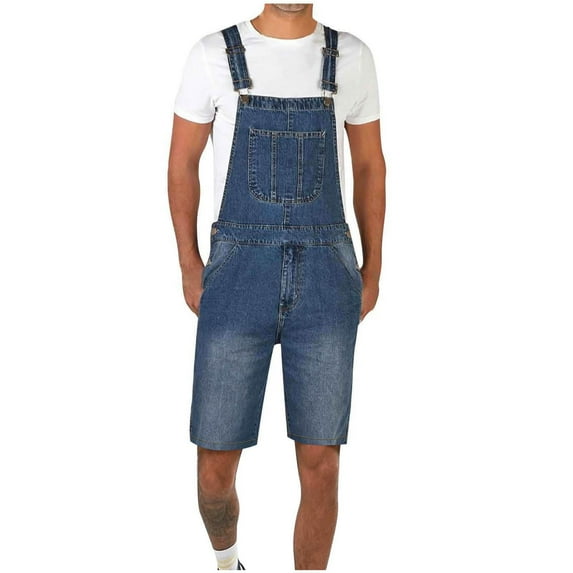 Leesechin Mens Denim Shorts Bib Overall Loose Fit Ripped Jeans Adjustable Straps Summer Workwear Jumpsuit