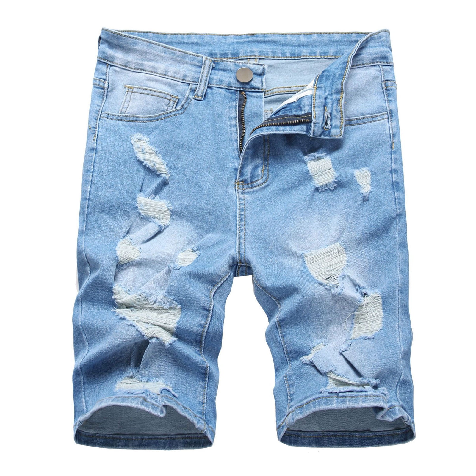 Leesechin Mens Denim Shorts Jean Shorts With Micro Elastic Fit Button ...