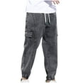 thumbnail image 1 of Leesechin Mens Elastic Waist Jeans Relaxed Fit Men's Cargo Tapered Pants with Drawstring, 1 of 6