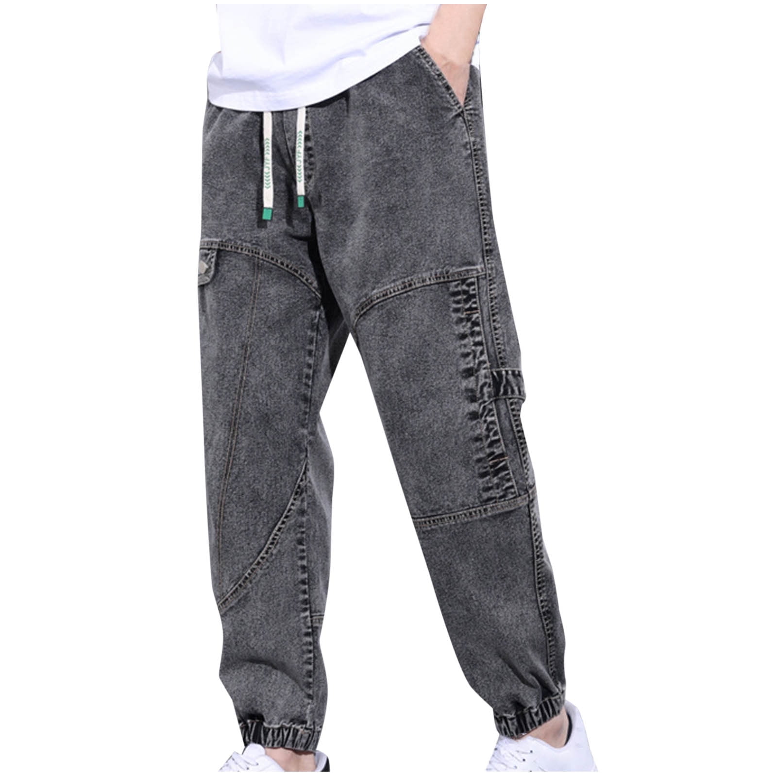 Leesechin Mens Elastic Waist Jeans Relaxed Fit Men's Jeans