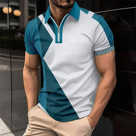 Leesechin Mens Fitted T Shirts Men Casual Button Short Sleeve Solid Turndown Pullover T-Shirt Sports Tops