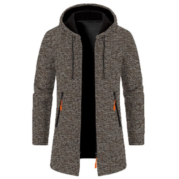 Leesechin Mens Fleece Jacket Full Zip Hoodies Sherpa Lined Hooded Jacket Thick Knitted Cardigan Sweaters Outerwear