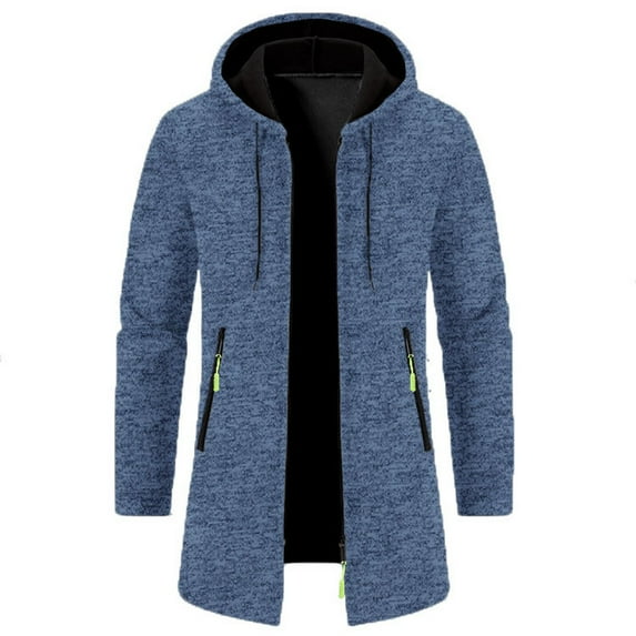 Leesechin Mens Fleece Jacket Full Zip Hoodies Sherpa Lined Hooded Jacket Thick Knitted Cardigan Sweaters Outerwear