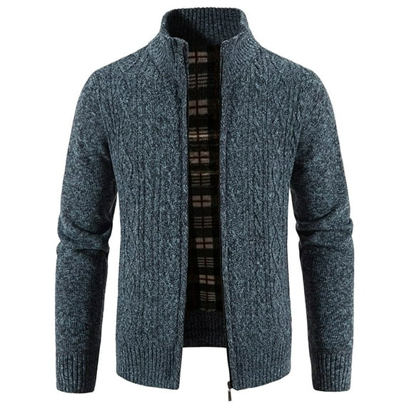 Leesechin Mens Fleece Jacket Full Zip Sherpa Lined Stand-up Collar Jacket Thick Knitted Cardigan Sweaters Outerwear