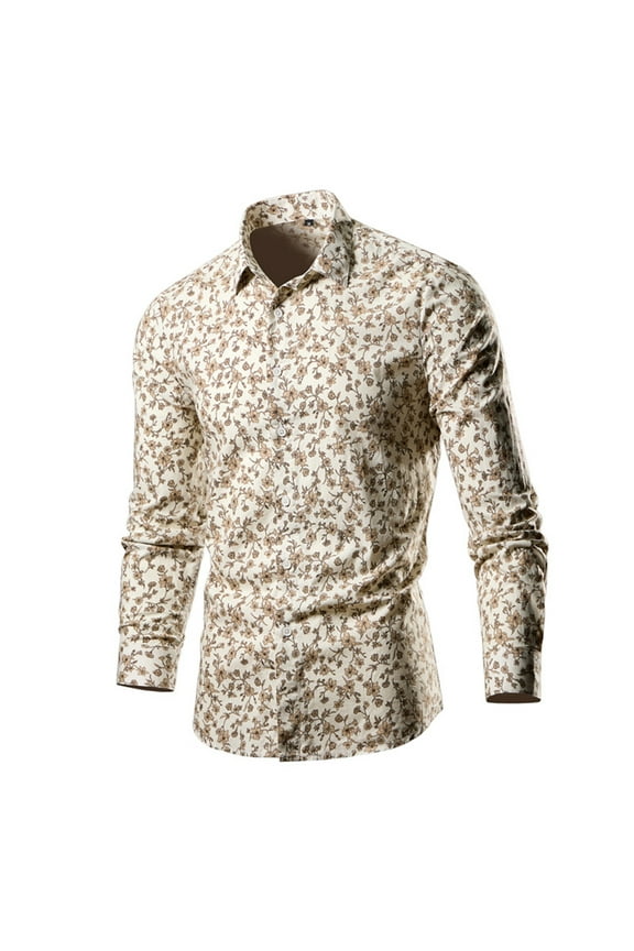 Mens Floral Print Dress Shirt Flower Pattern Slim Fit Long Sleeve Button Down Shirts M-2XL