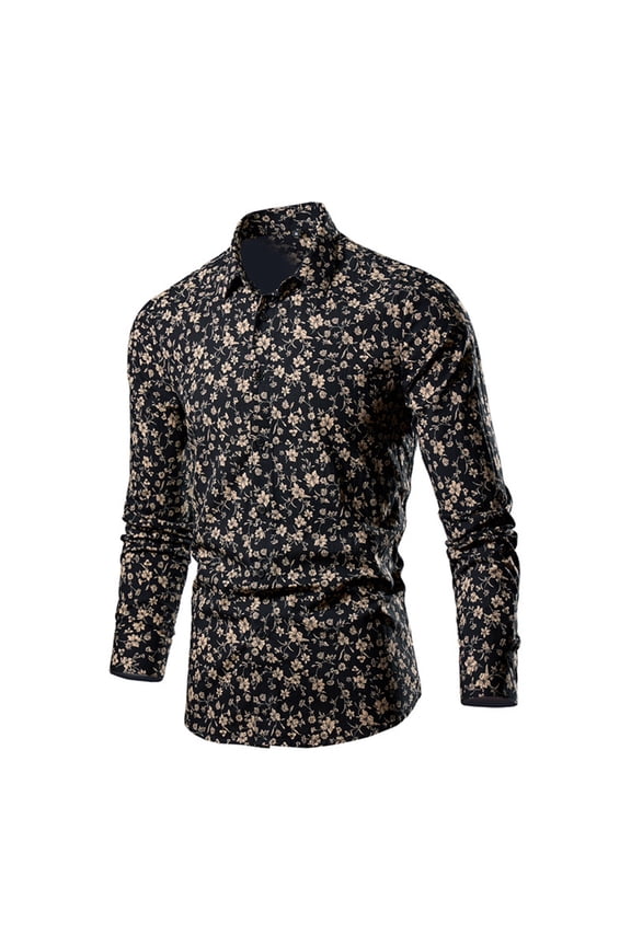 Mens Floral Print Dress Shirt Flower Pattern Slim Fit Long Sleeve Button Down Shirts M-2XL